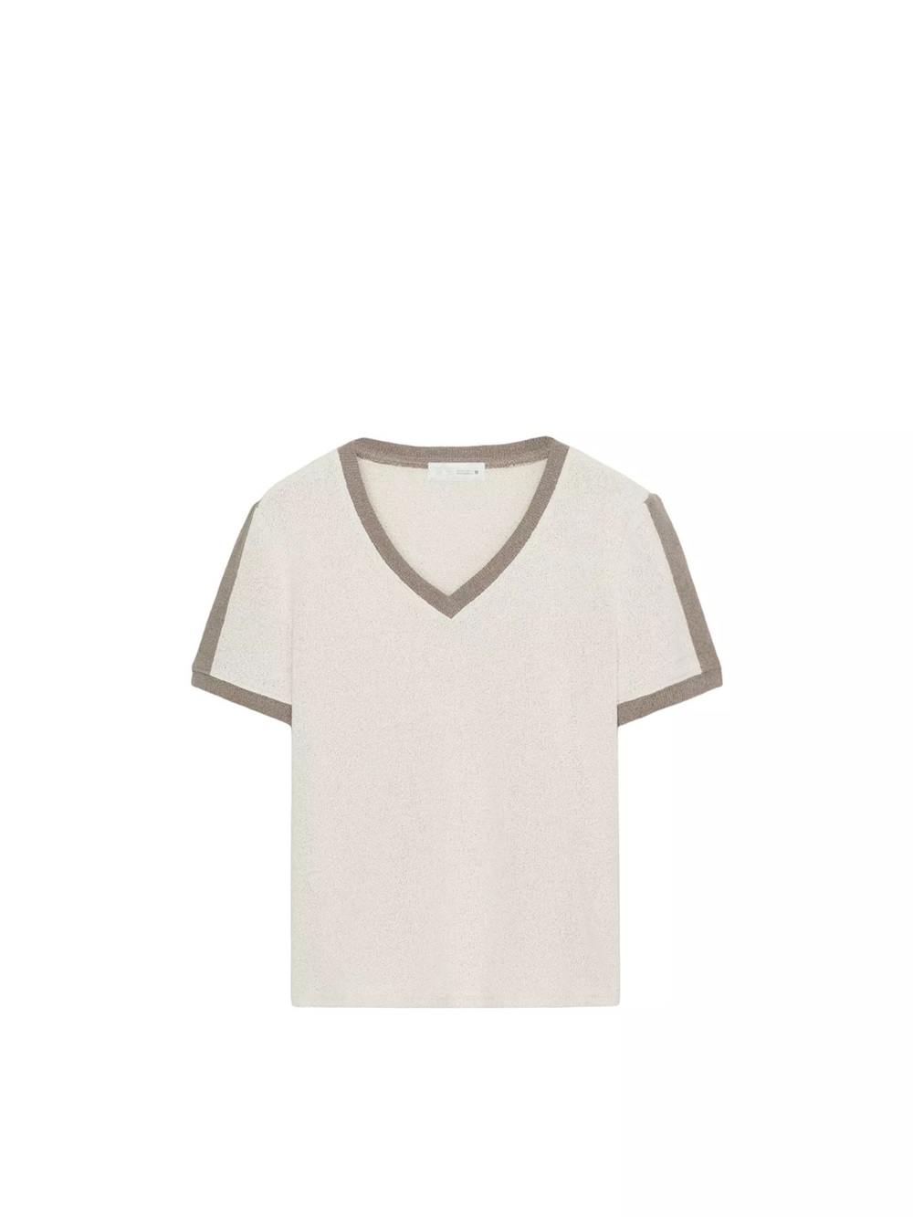 Zara Cream V-Neck Tee with Taupe Trim - Kids